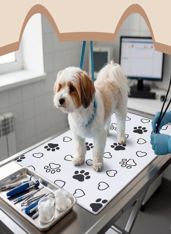AceOrbit 24x36 Inch Non-Slip Dog Grooming Mat for Table Dog Vet Mat Black and White Paw Print Pet Grooming Pad for Cat Pet Checkups Rehabilitation Bath, Waterproof and Easy to Clean - Image 3